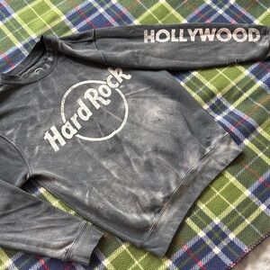 Hard Rock Cafe Black and White Distressed Sweatshirt